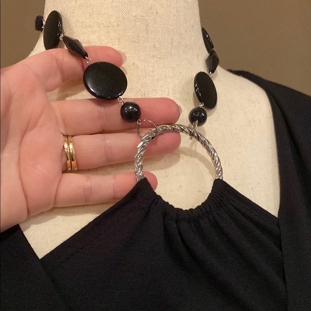 Unique Vintage Alyx Black Wrap Blouse with added necklace that ties in the back. - Picture 4 of 4